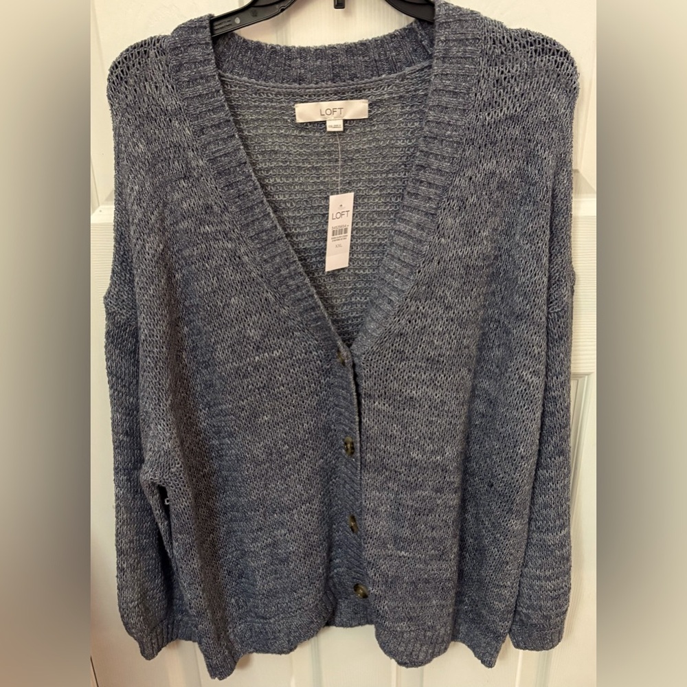 NWT LOFT Dark Gray Cardigan Sweater w/ Buttons - Women’s XXL